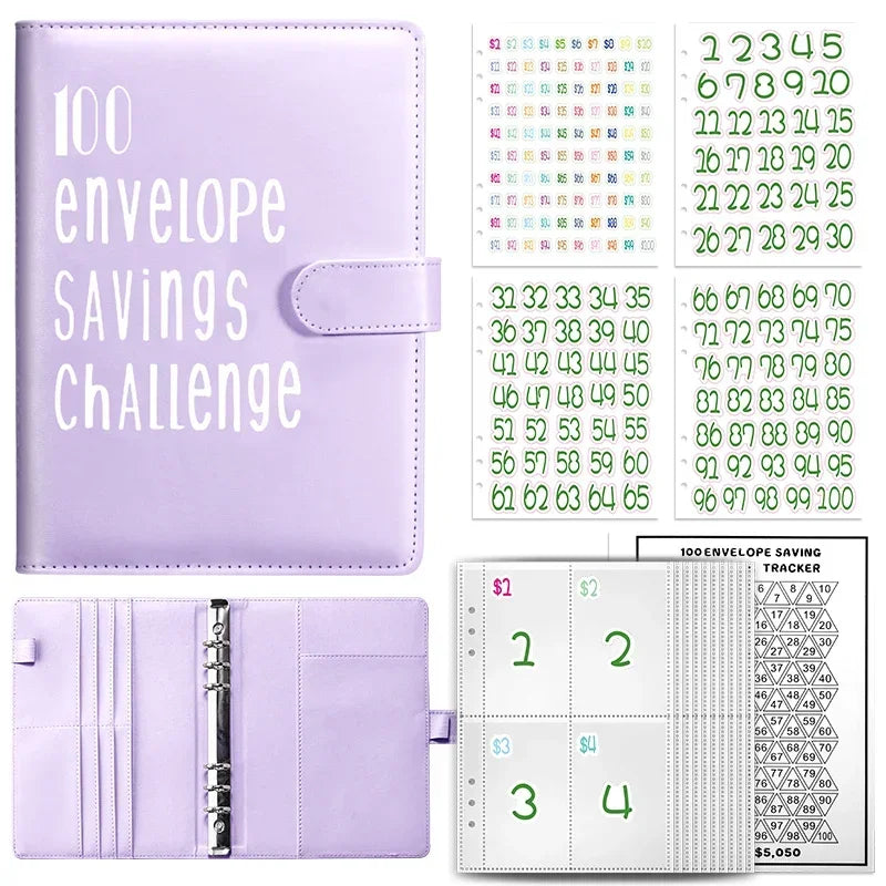 100 Envelopes Money Saving Challenge Binder | Budget Planner Book, Waterproof Wallet & Storage Bag | Savings Challenge Notebook for Couples | Desk Organizer & Gift Idea