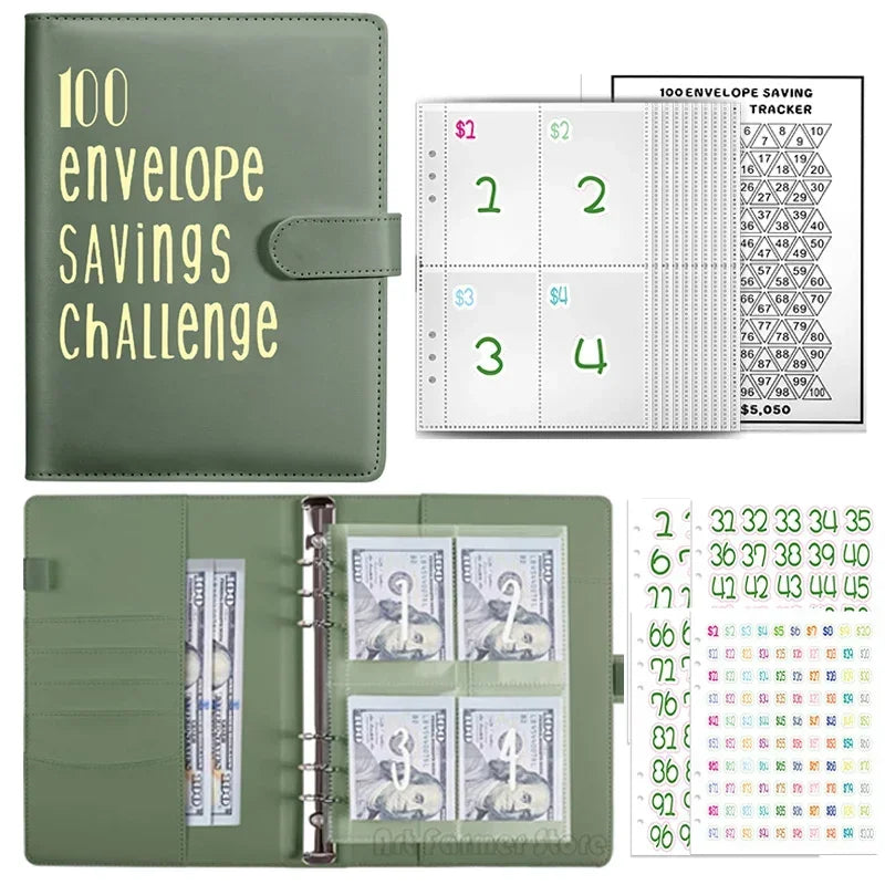 100 Envelopes Money Saving Challenge Binder | Budget Planner Book, Waterproof Wallet & Storage Bag | Savings Challenge Notebook for Couples | Desk Organizer & Gift Idea
