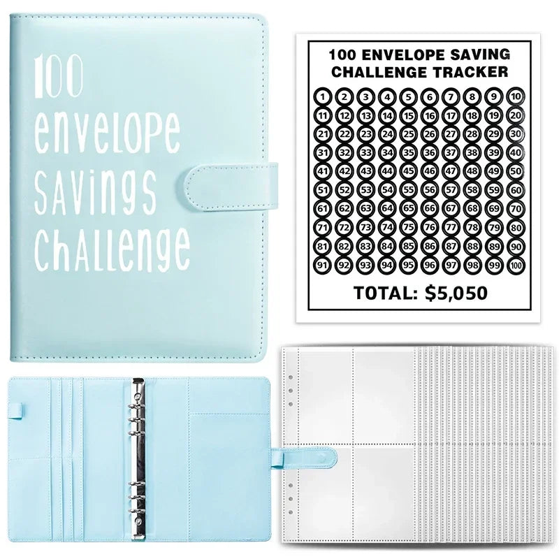 100 Envelopes Money Saving Challenge Binder | Budget Planner Book, Waterproof Wallet & Storage Bag | Savings Challenge Notebook for Couples | Desk Organizer & Gift Idea