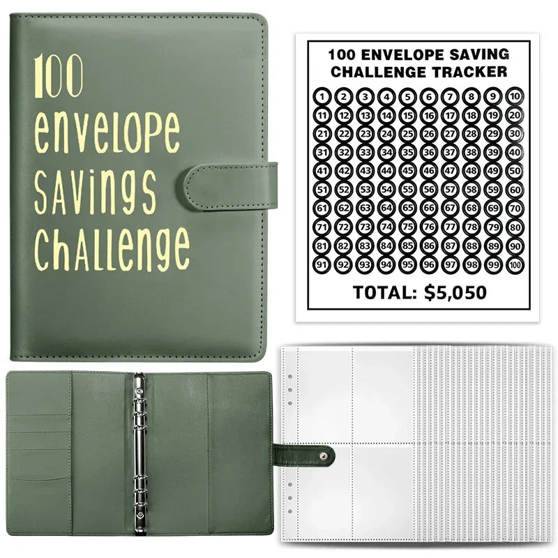100 Envelopes Money Saving Challenge Binder | Budget Planner Book, Waterproof Wallet & Storage Bag | Savings Challenge Notebook for Couples | Desk Organizer & Gift Idea